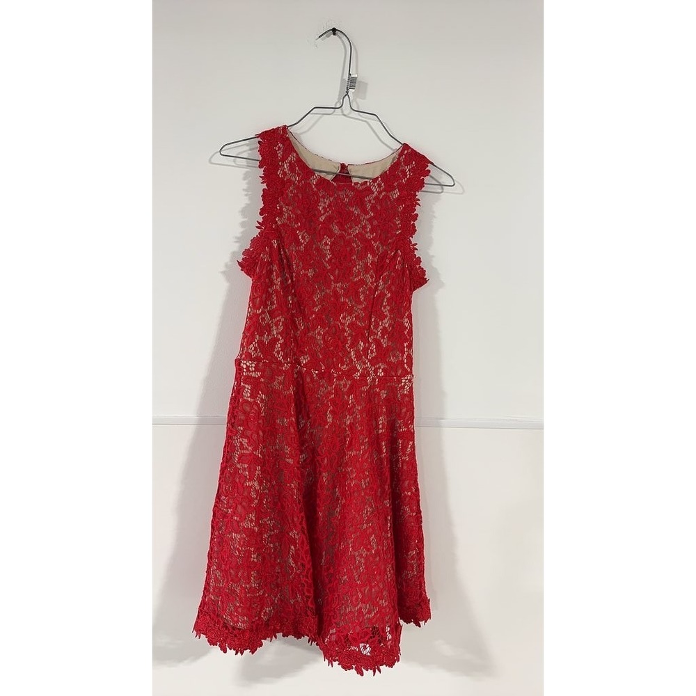 Mi Ami Red Lace Sleeveless A-Line Dress Floral Formal Mini Size S